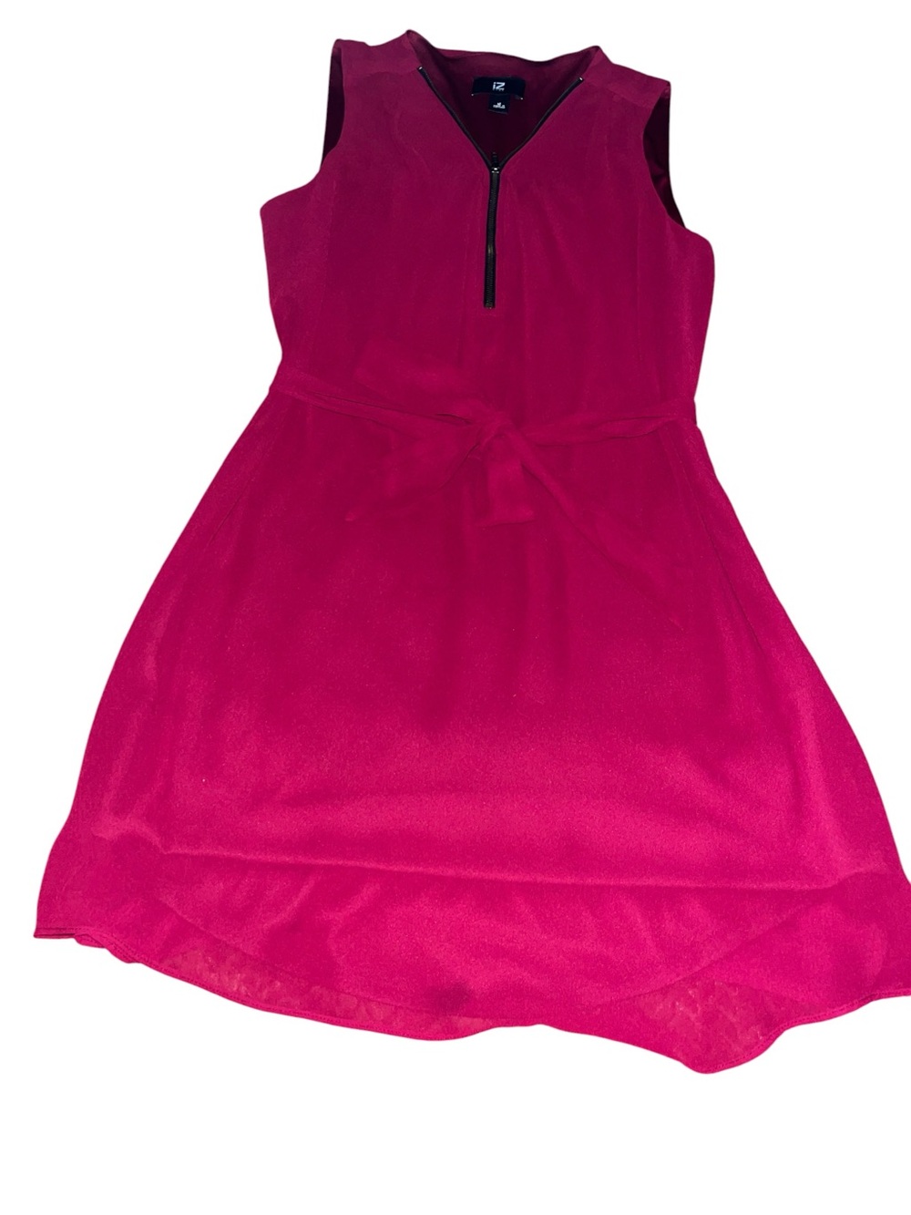 IZ Sleeveless Zip-Front Fuchsia Dress with Waist Tie Size M.